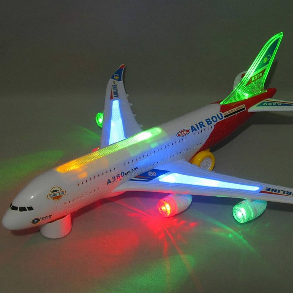 Mayank & Company Musical Aeroplane Toy for Kids with Flashing Lights and Bump n Go Action