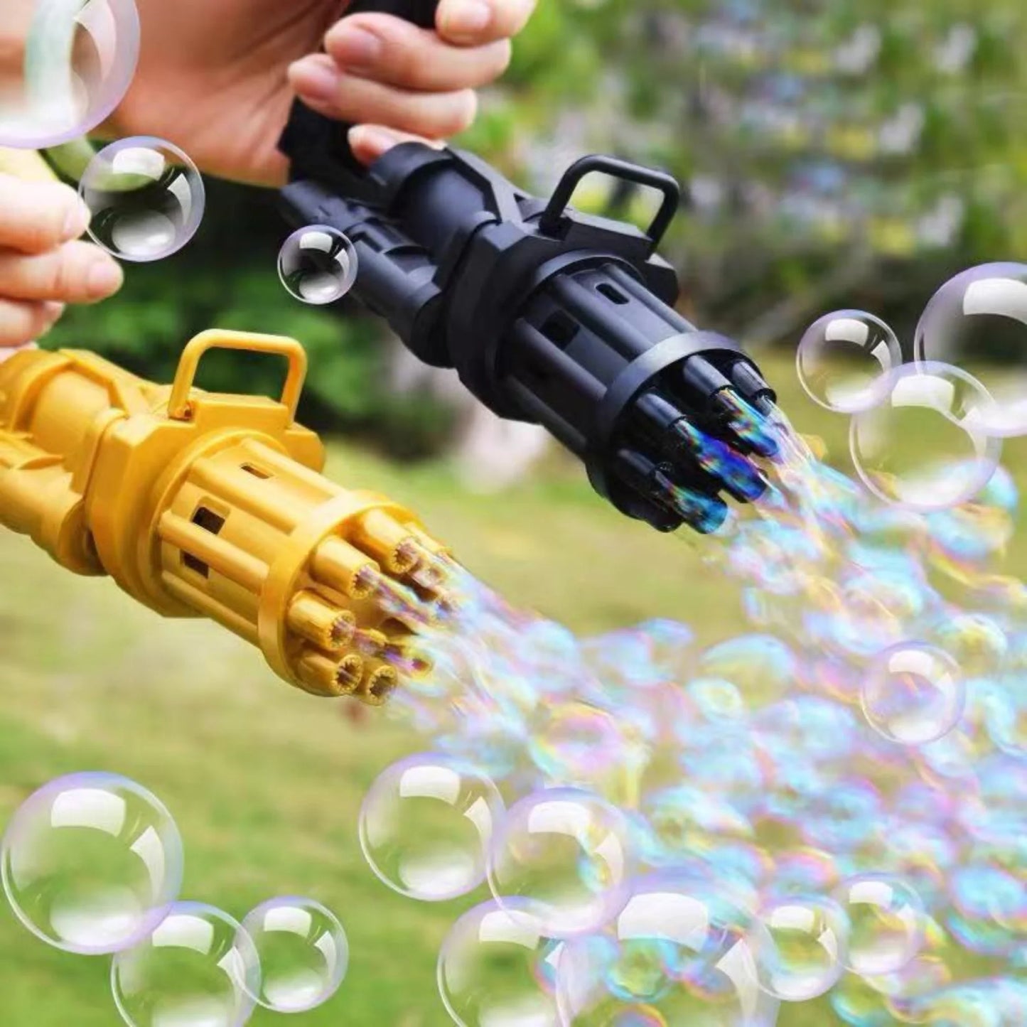 Generic Electric mini gatling bubble gun for colorful bubbles