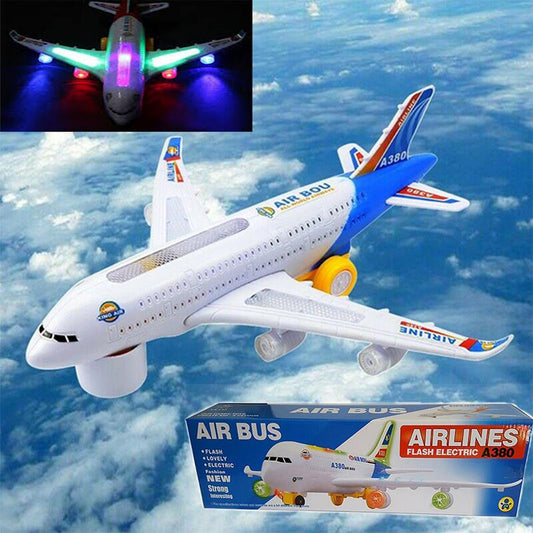 Mayank & Company Musical Aeroplane Toy for Kids with Flashing Lights and Bump n Go Action